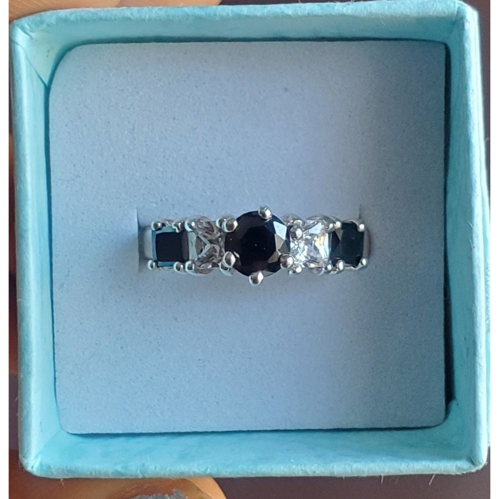 925 Sterling Silver White and Black CZ R